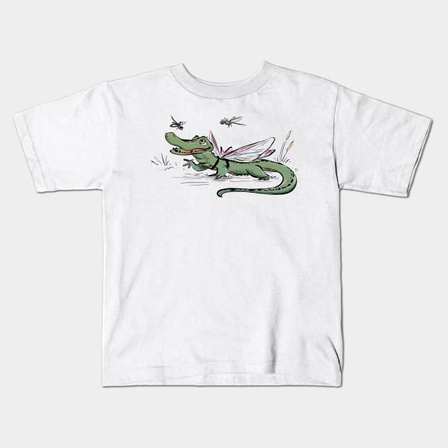 Dragonfly Gator (Color) Kids T-Shirt by Jason's Doodles